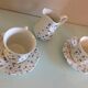 White ceramic tea set with blue flowers / vintage 70s