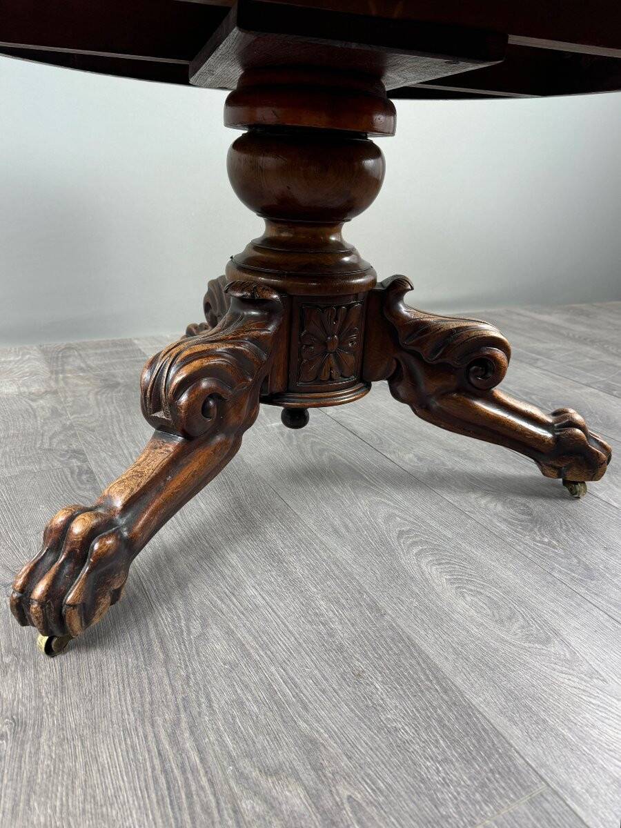 Carved wooden pedestal table with a marble top, Napoleon III period