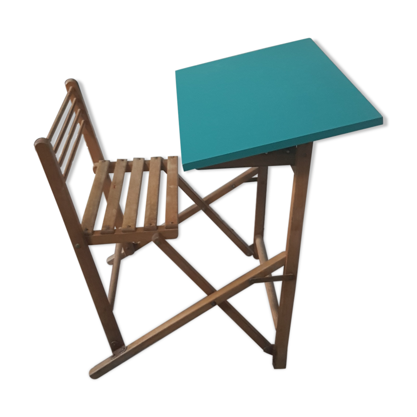 Vintage schoolboy folding desk with built-in chair tray