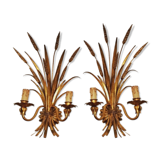Paire d'appliques italiennes Hollywood Regency en métal par Hans Kogl