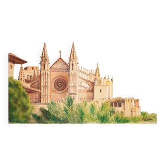 Drawing of the cathedral of Mallorca. cuadro de mallorca. Mallorca painting. mallorca paint.