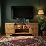 Rare Low Art Deco Blonde Burl TV Console Sideboard - 1930s Fully Restored