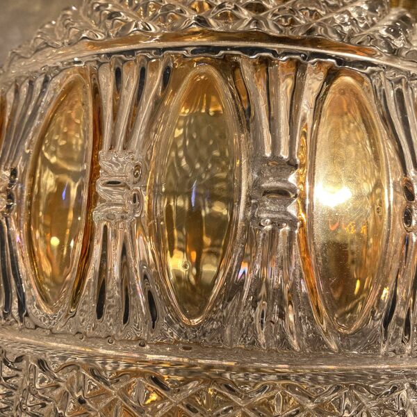 Grande suspension boule en verre pressé bicolore