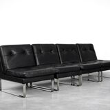 Vintage Mid-Century German Modern Minimalist Leather and Chrome Modular Sofa