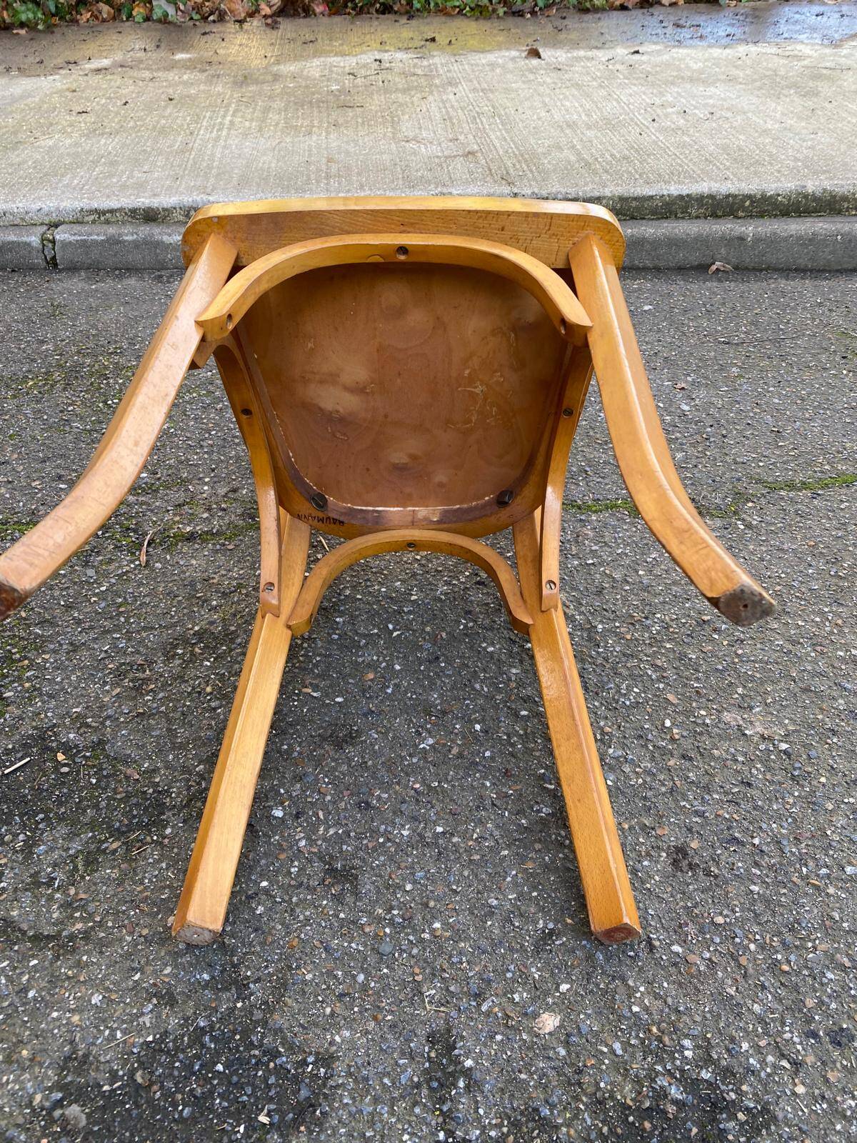 2 Scandinavian bistro chairs by Baumann in light wood from 1980.