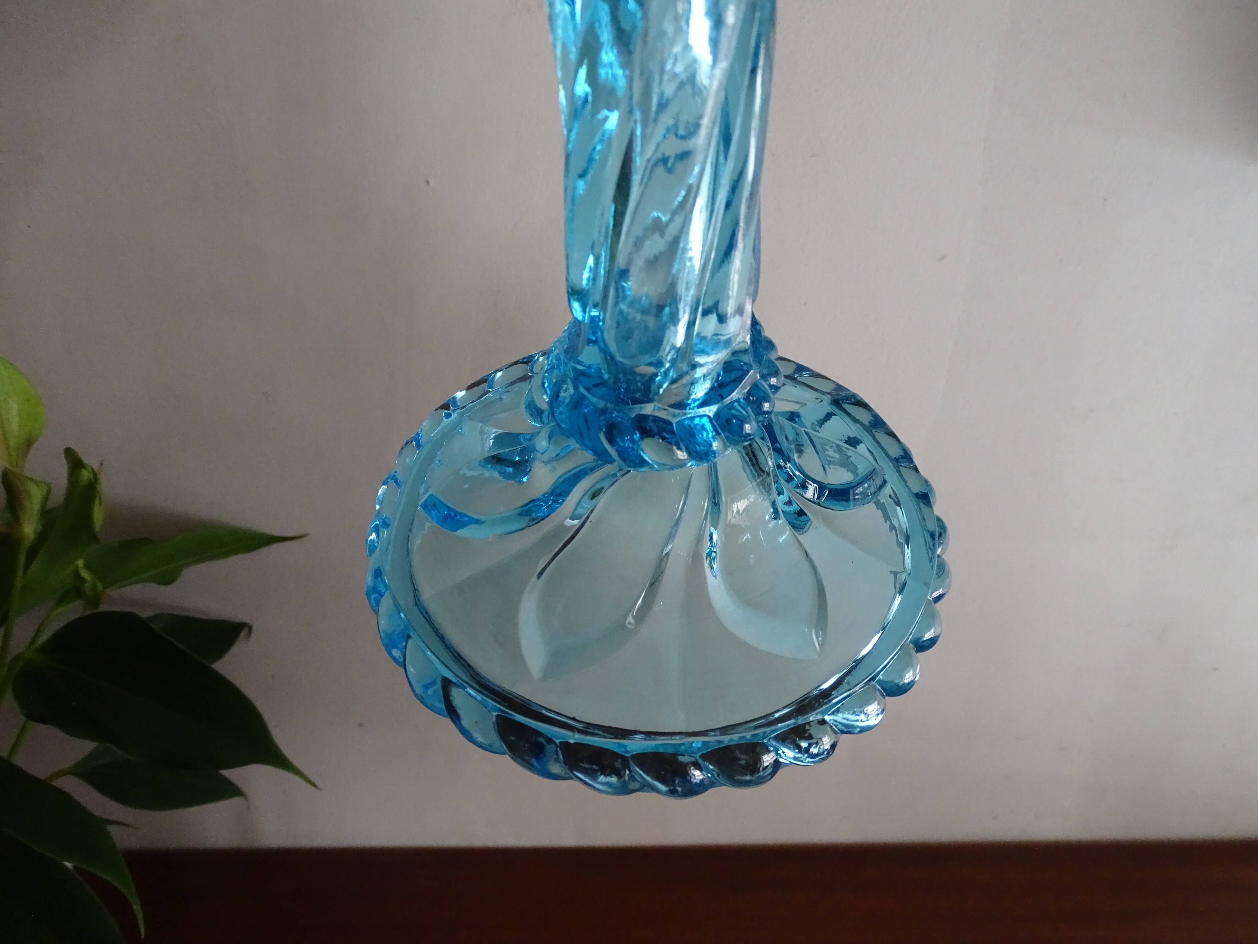 Candleholder Door blue molded glass signed