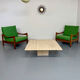 Lot of 2 vintage armchairs in solid oak with boucle fabric, Scandinavian design from the 70s.
