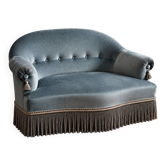Small vintage boudoir sofa from the 70s in blue velvet with a boudoir spirit.