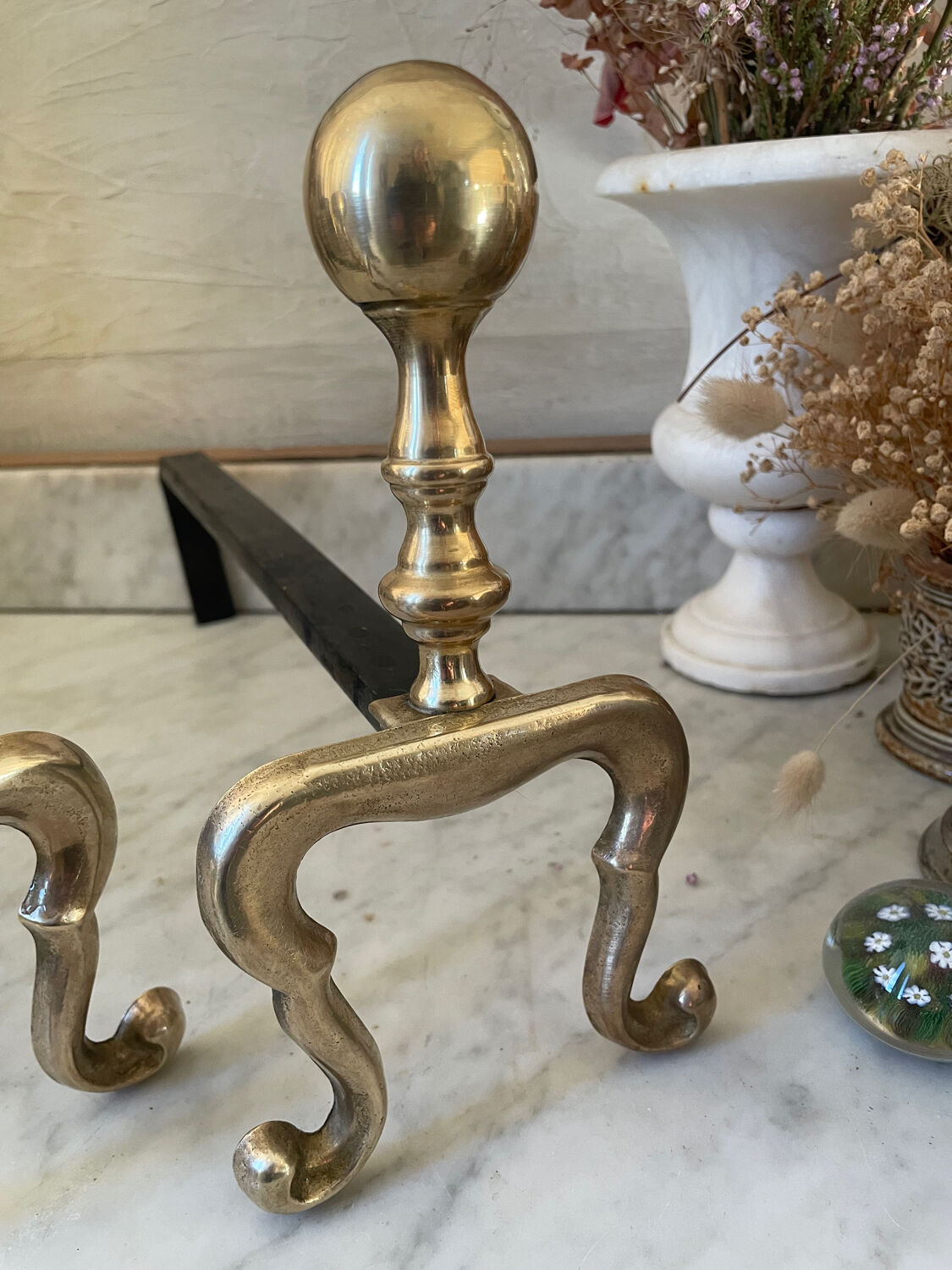 Old pair of brass andirons