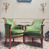 Pair of mahogany cabriolet bergère armchairs from the 18th-century Directoire period.