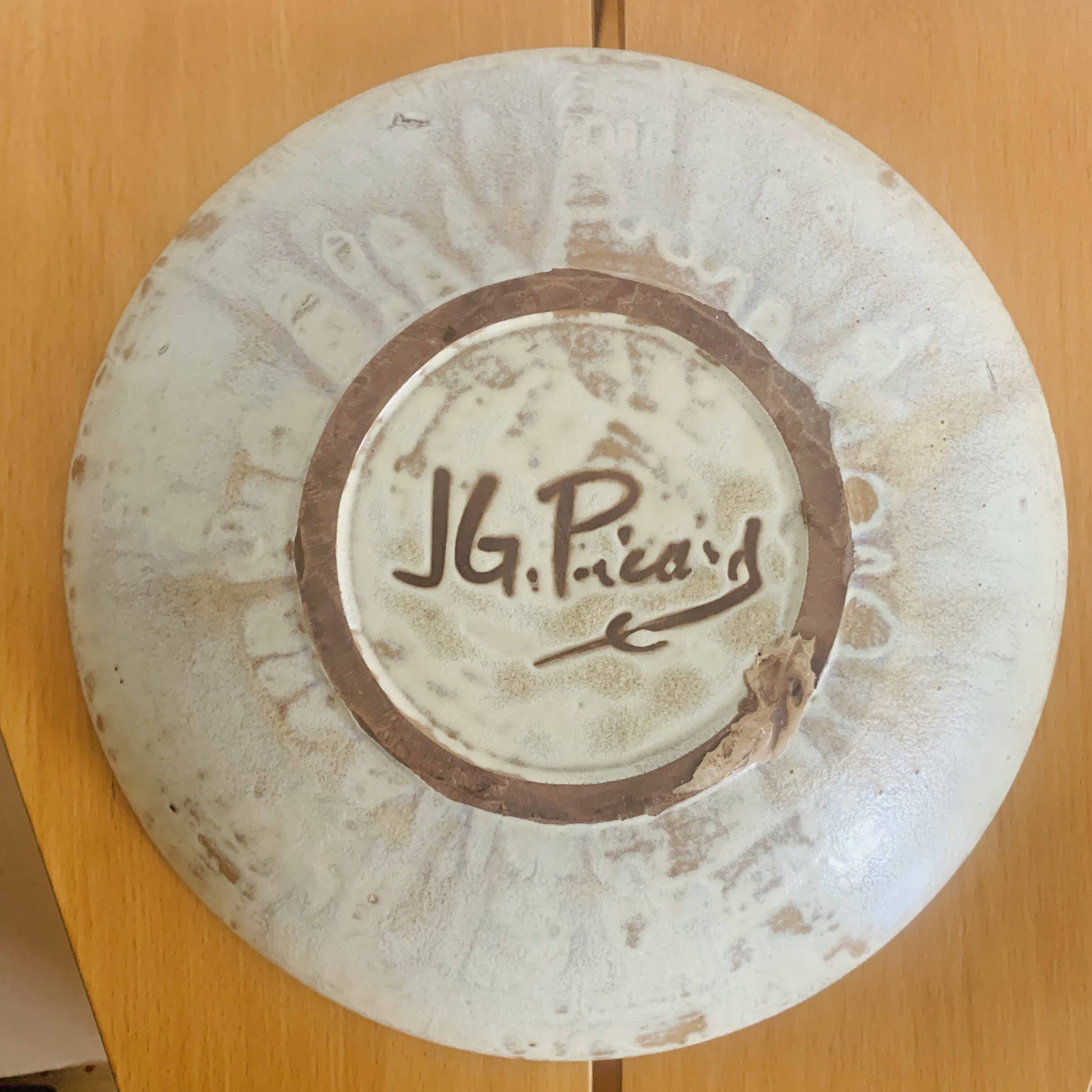 Large glazed ceramic dish by J.G. Picard, 1960s-70s.