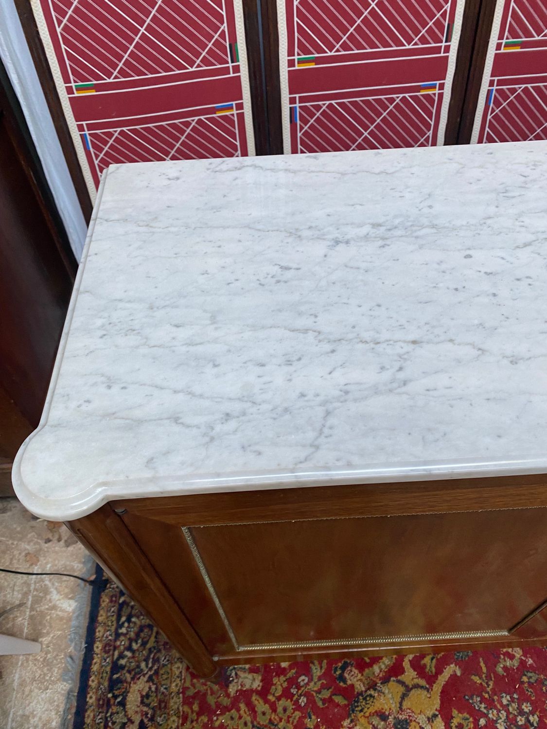 Solid wood buffet Louis XVI style with veined white marble