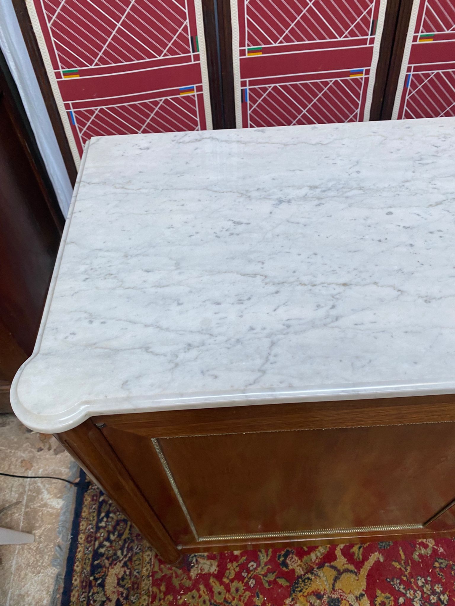 Solid wood buffet Louis XVI style with veined white marble