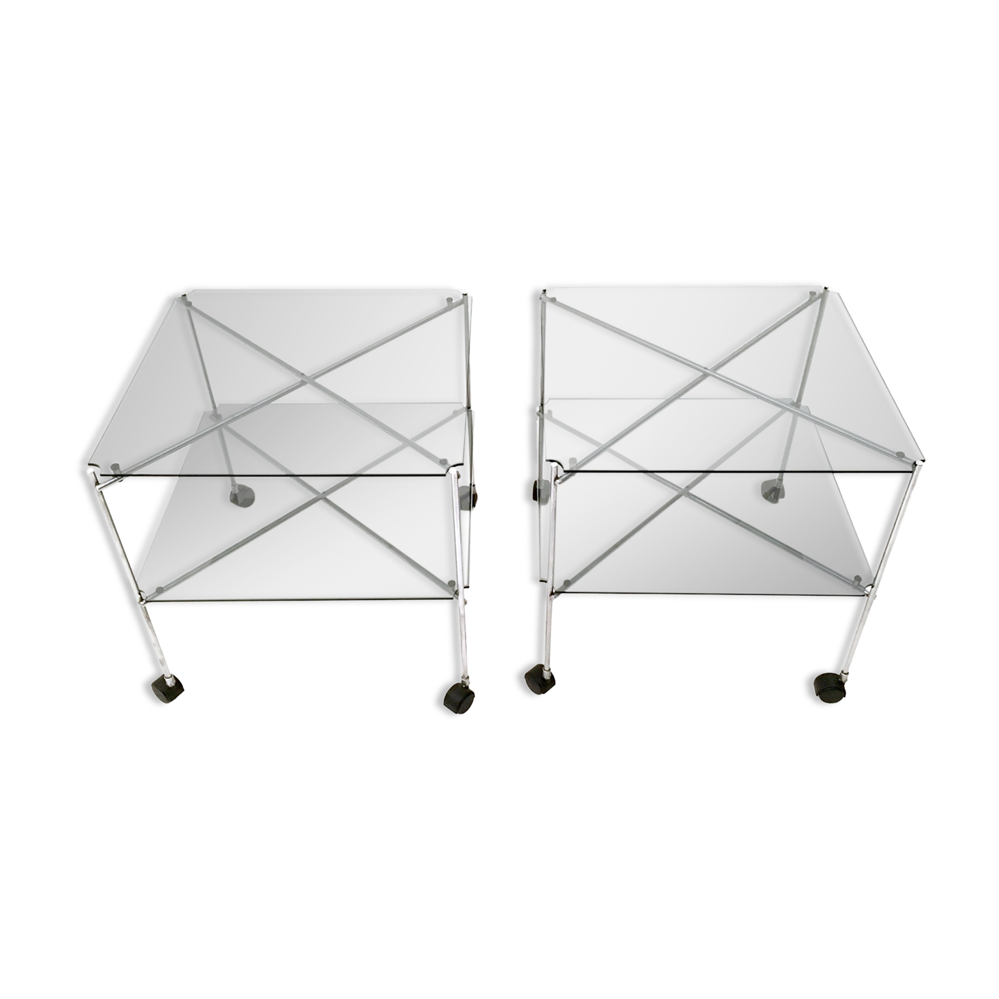 Pair of Postmodern Glass Carts Mod. Biplano by Bruno Munari for Robots, Italy