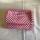 Long vintage red and white country tablecloth