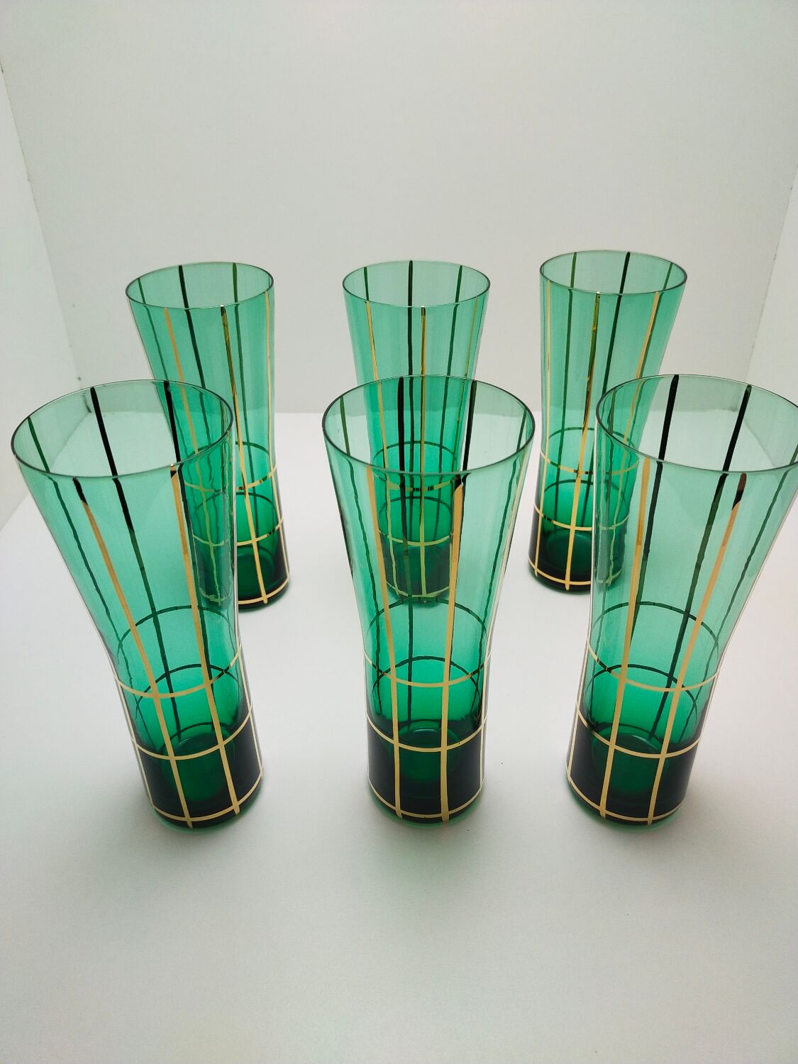 6 Emerald green orangeade glasses