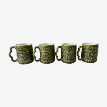 Lot de 4 mugs en céramique, vert kaki, années 70