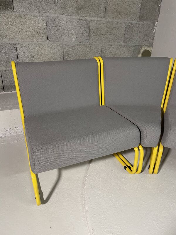 Banquette modulable tubulaire jaune & tissu gris