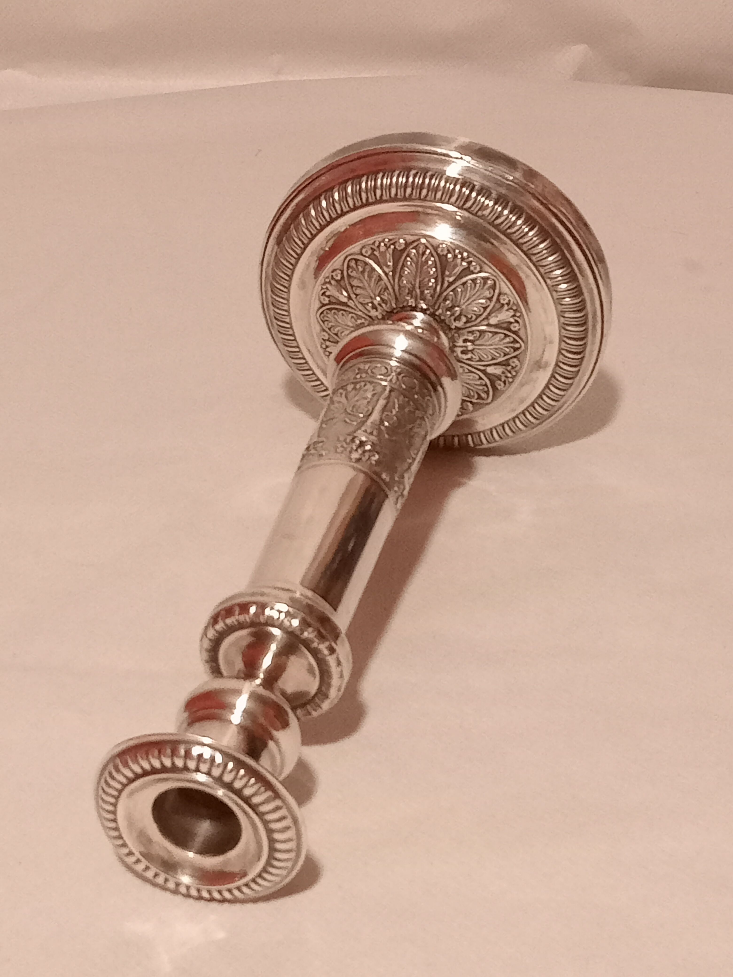 Directoire style candle holder in silver metal