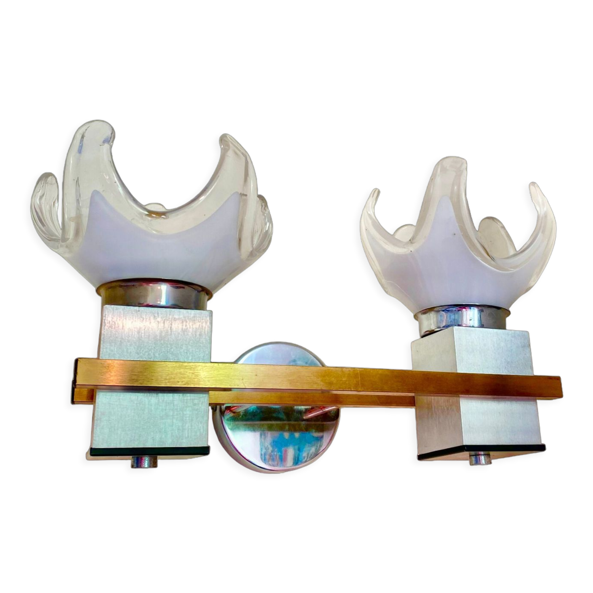 Pair of white Murano glass wall lights, Mazzega