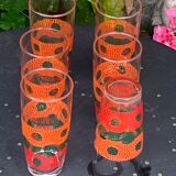 6 glasses to orangeade mosaic orange and green vintage 1970
