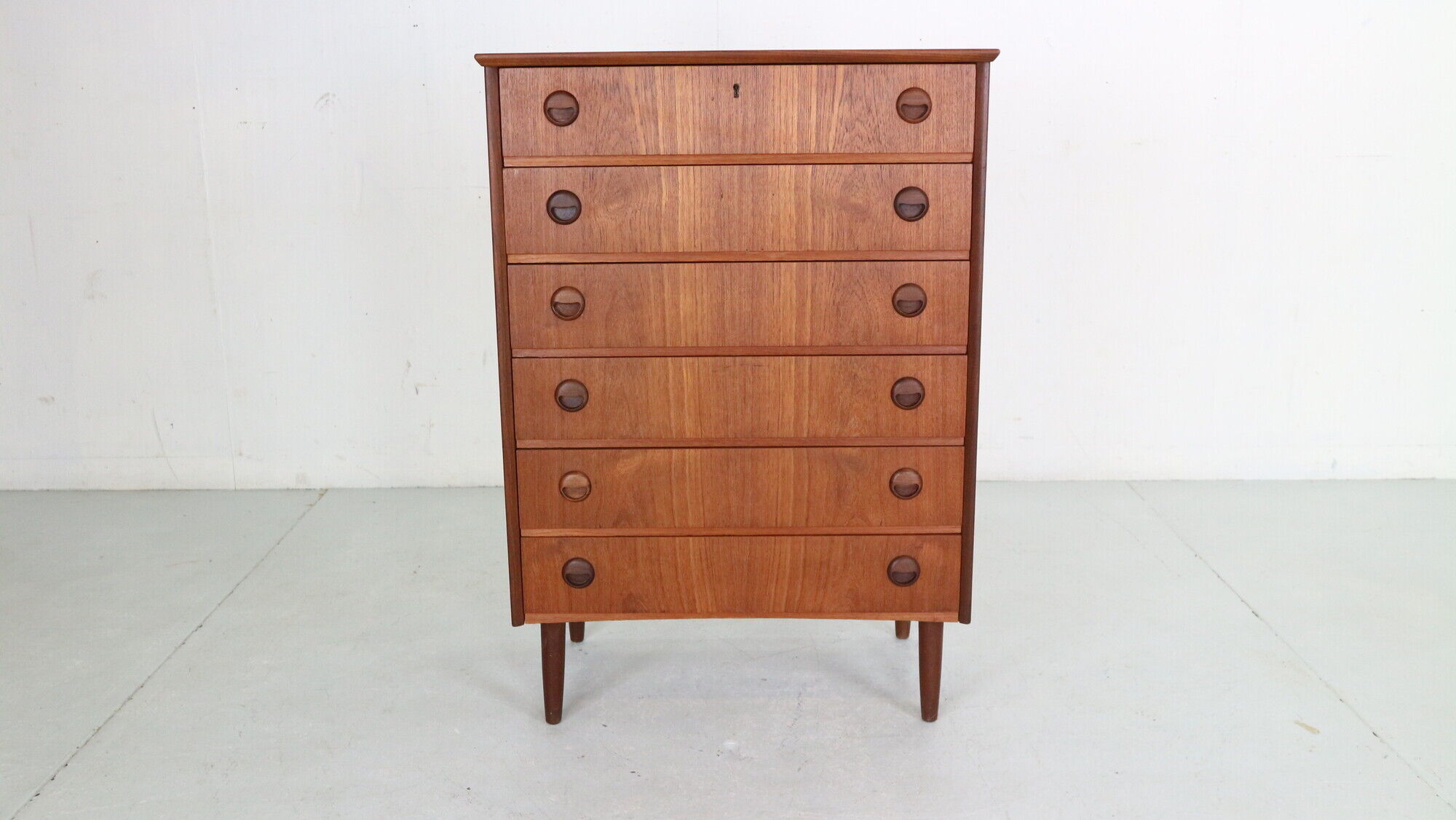 Mid-Century Modern Danish Chest of Six Drawers, Tallboy in Teak, Denmark, 1960s