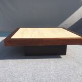 Coffee table year 70 wood and travertine