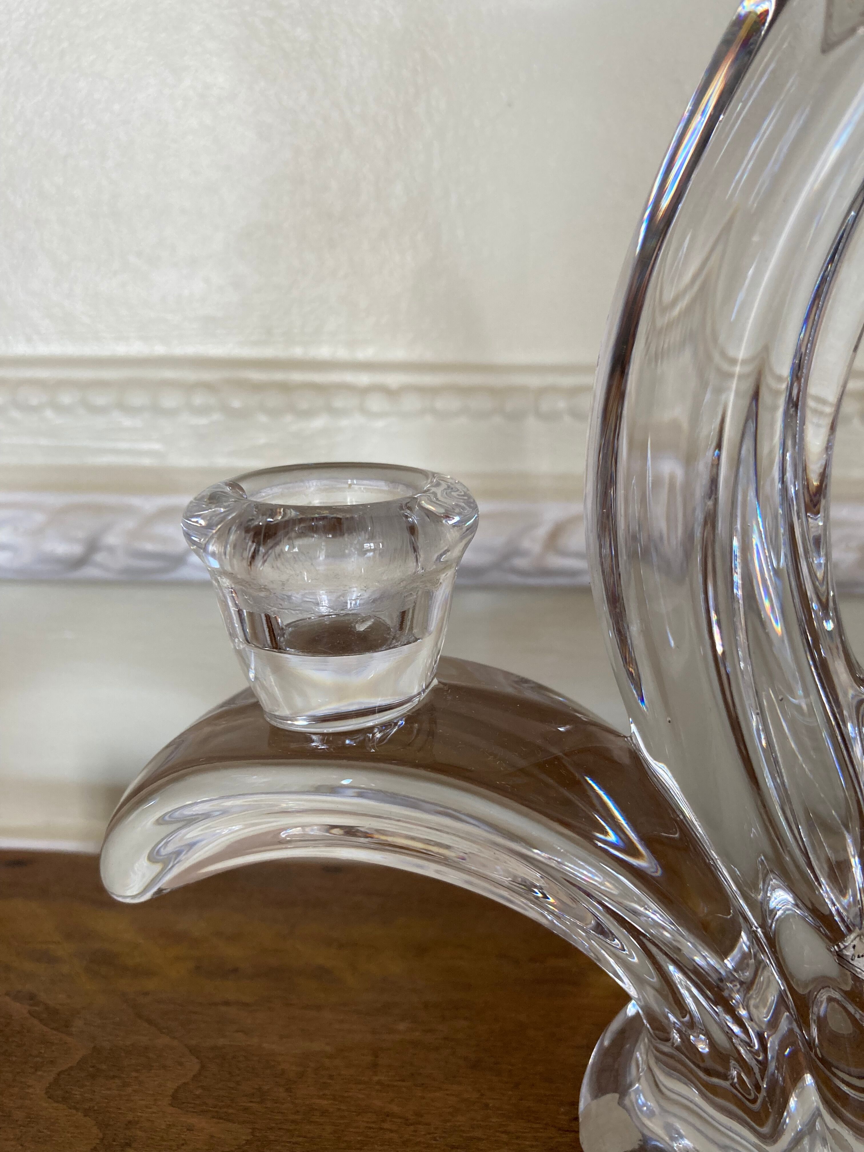 Double crystal candle holder from vannes le chatel 60s