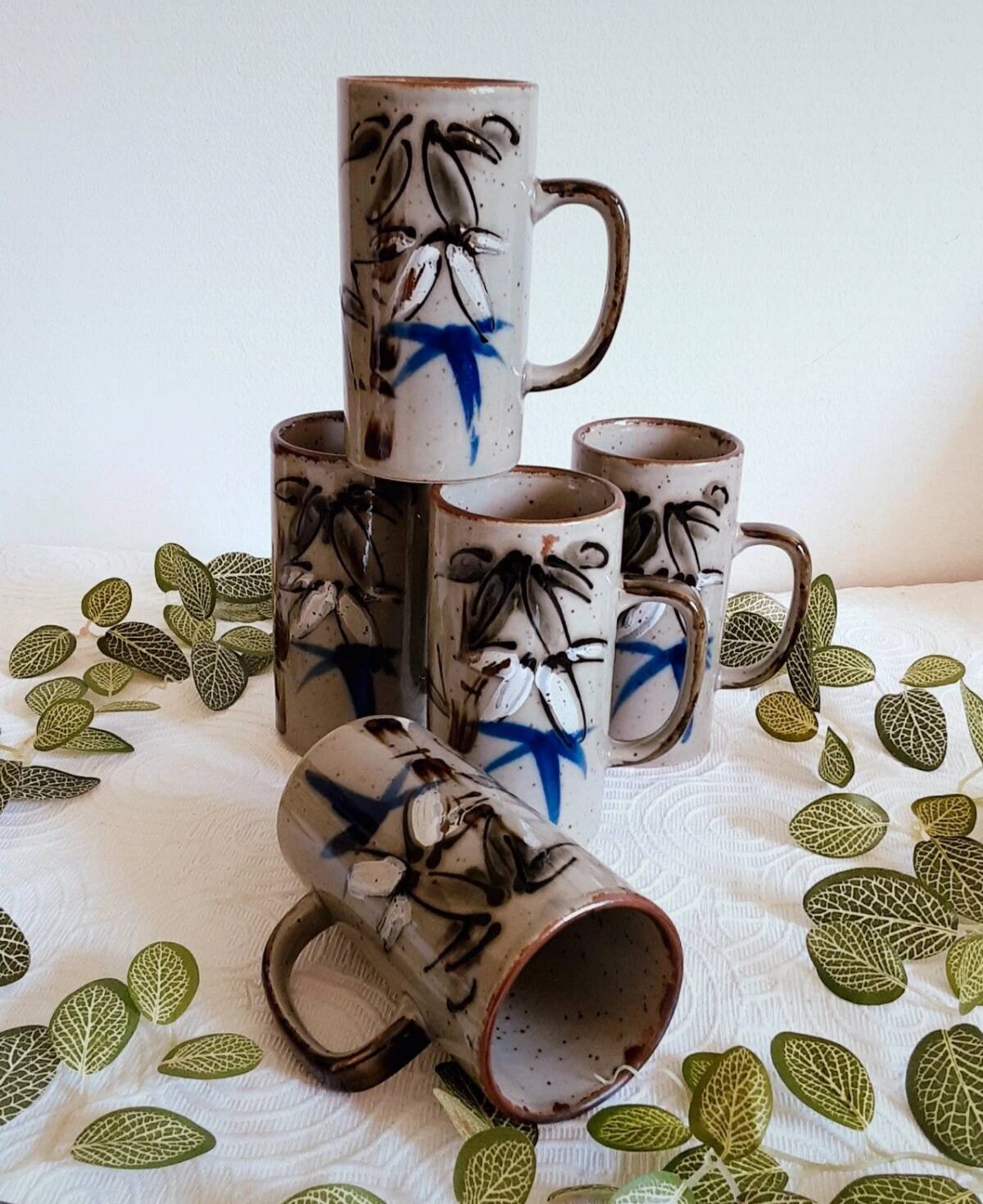 Large vintage artisanal stoneware mugs