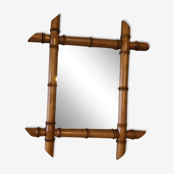 Faux bamboo wooden wall mirror