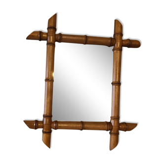 Faux bamboo wooden wall mirror