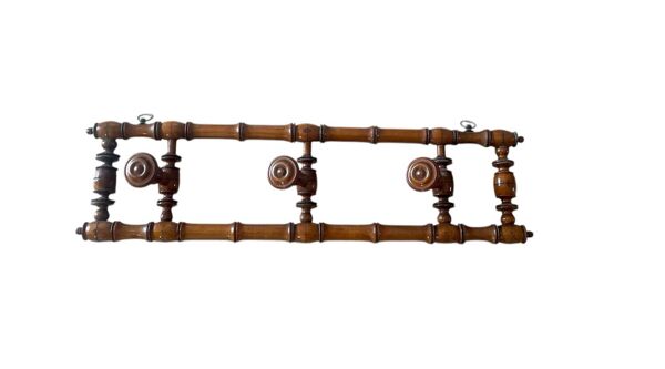 Porte-manteau 3 patères en bois tourné façon bambou, fin XIXème