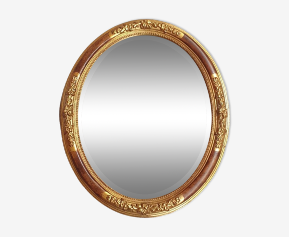 Miroir ovale biseauté bois et dorure