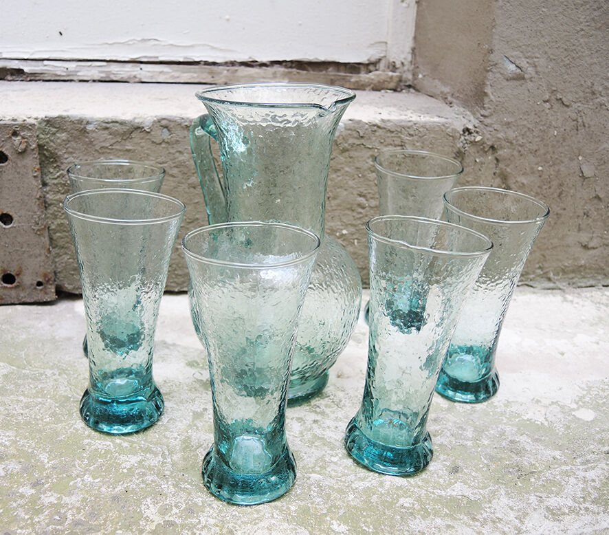 Former Pastis Service in Green Textured Glass