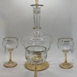 Set of liqueur carafe and three stemmed glasses