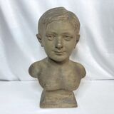 Bust of a young boy, plaster, monogrammed, circa 1900