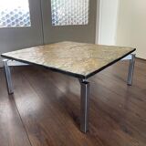 Vintage, Modernist Mid Century steel and slate stone coffee table, 1950s
