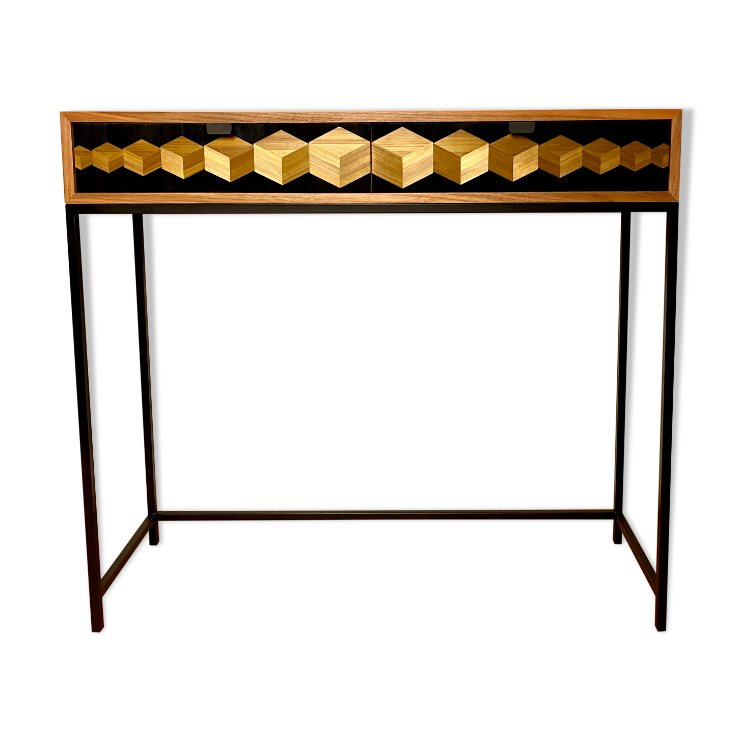 Cubes console straw marquetry