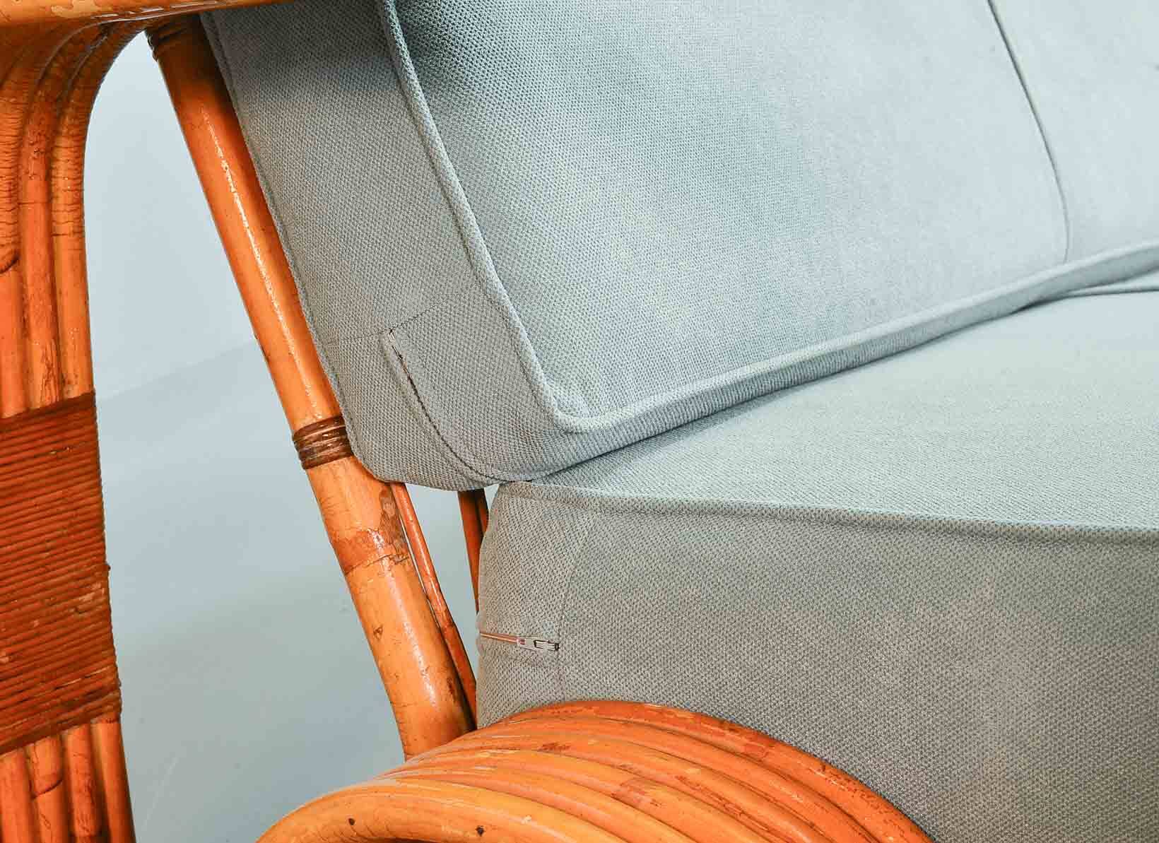 Exclusive Six Strand Rectangular Rattan 3-Seat Sofa after Paul Frankl, 50s