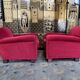 Paire de fauteuils club art déco velours rouge