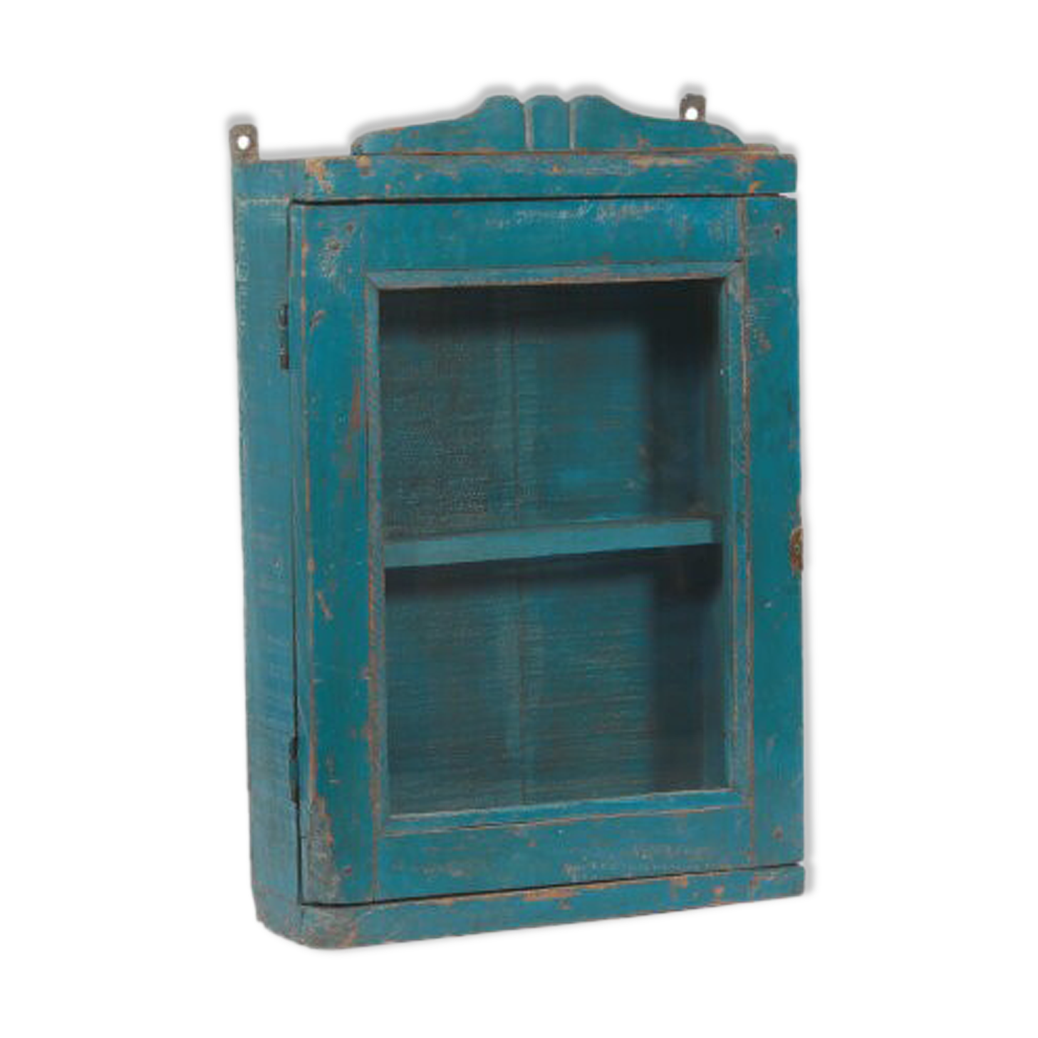 Vintage blue mural showcase old teck patina and piece of origin india