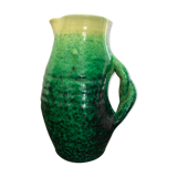 Accolay ceramic pitcher green and yellow speckled with twisted handles, 60s