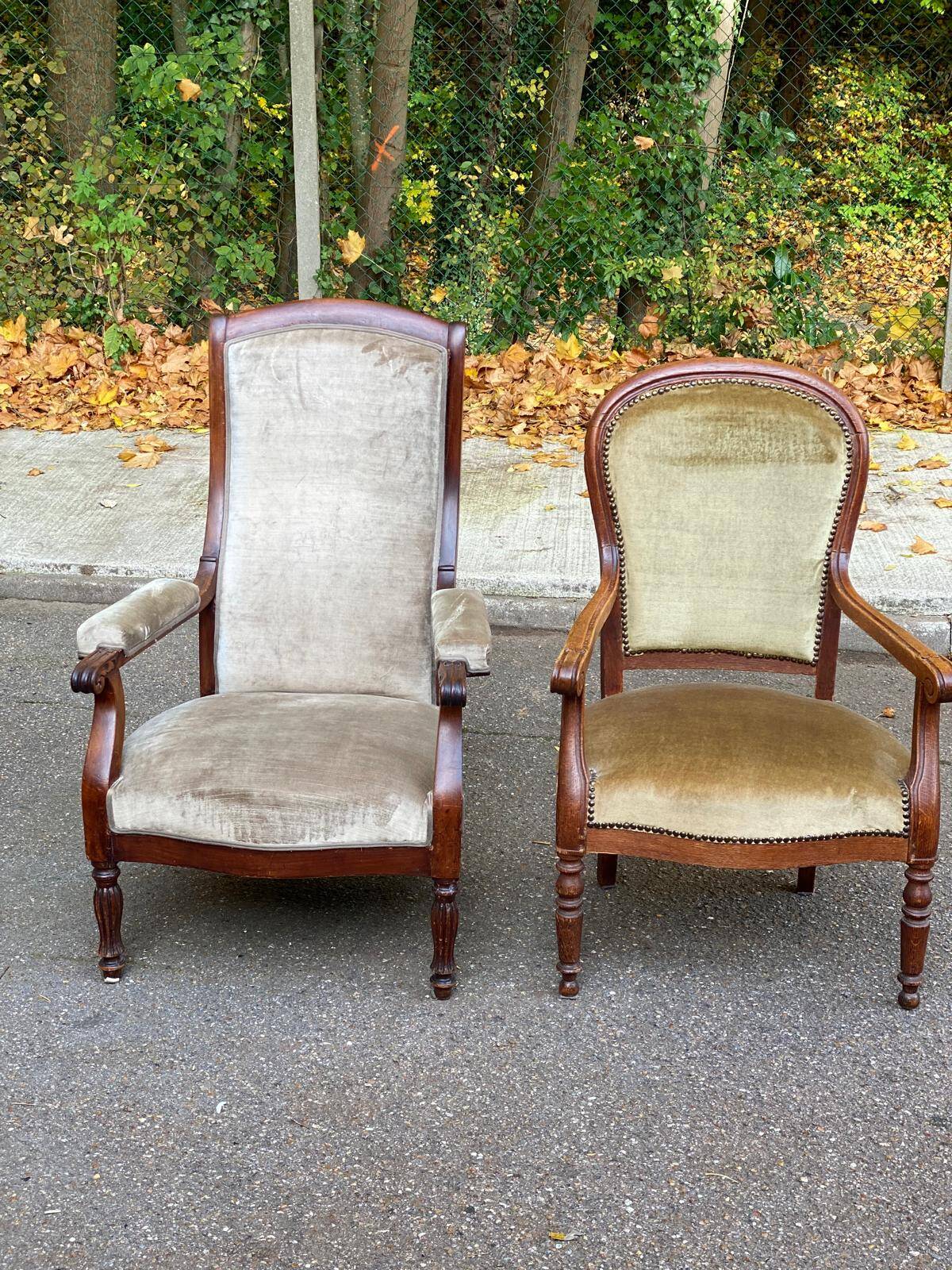 Imperial armchair in mahogany and grey velvet from the 19th century