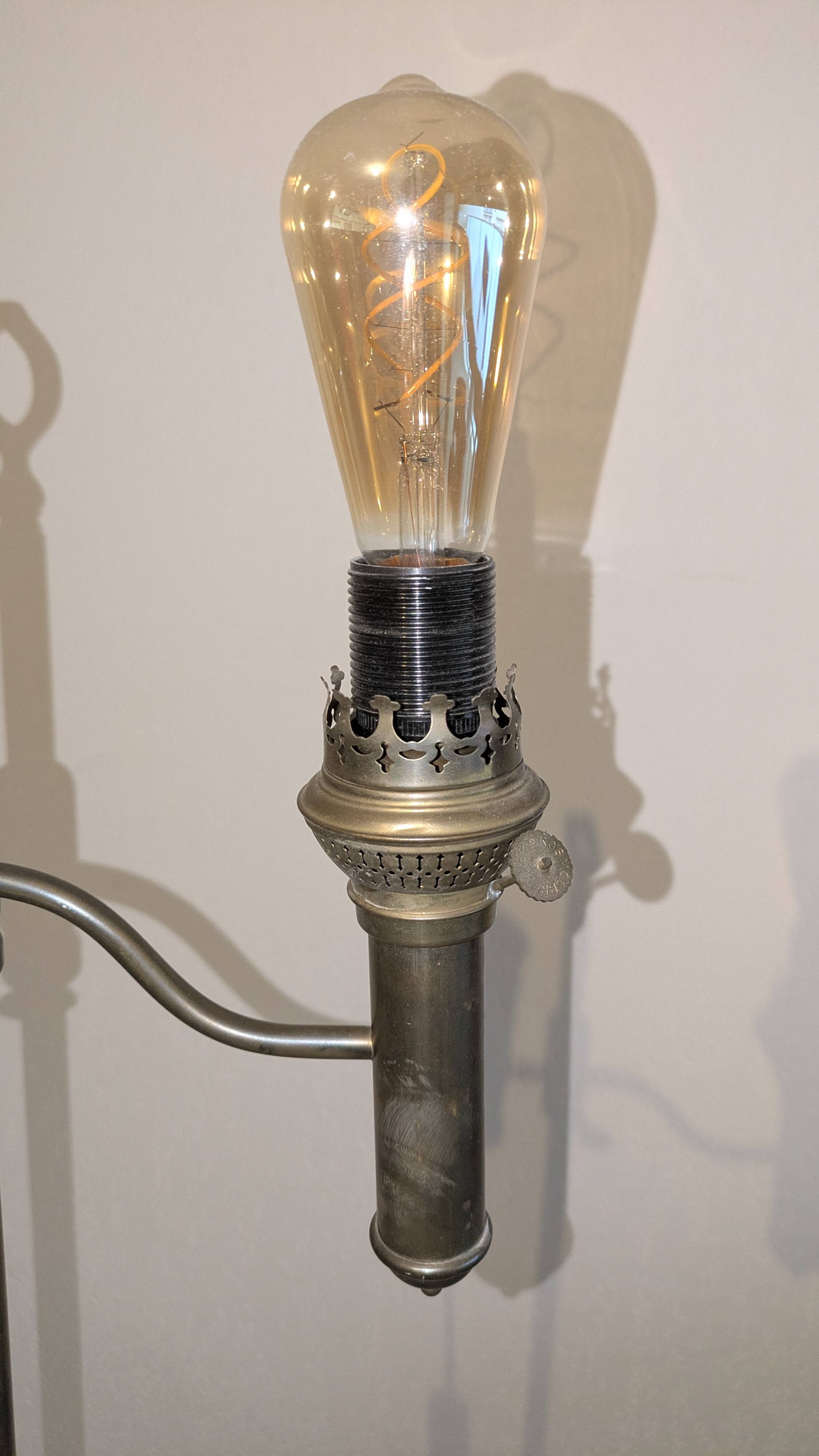 19th Century reading floor lamp - Wild & Wessel burner in solid brass