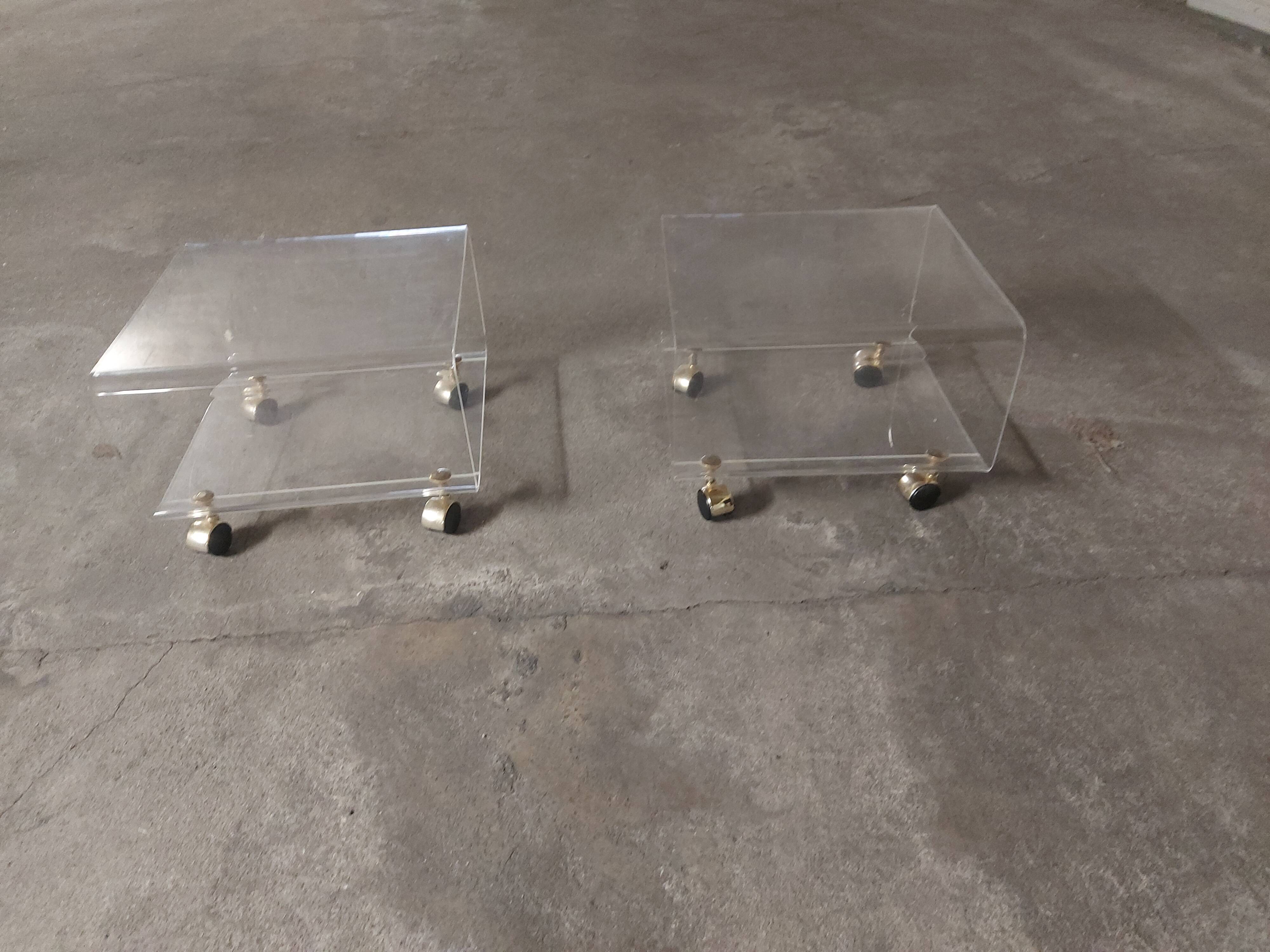 Set of two bedside tables, plexi sofa end, David Lange