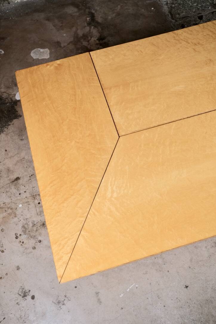 Ash burl bar coffee table, Paul Michel for Roche Bobois, 1980s