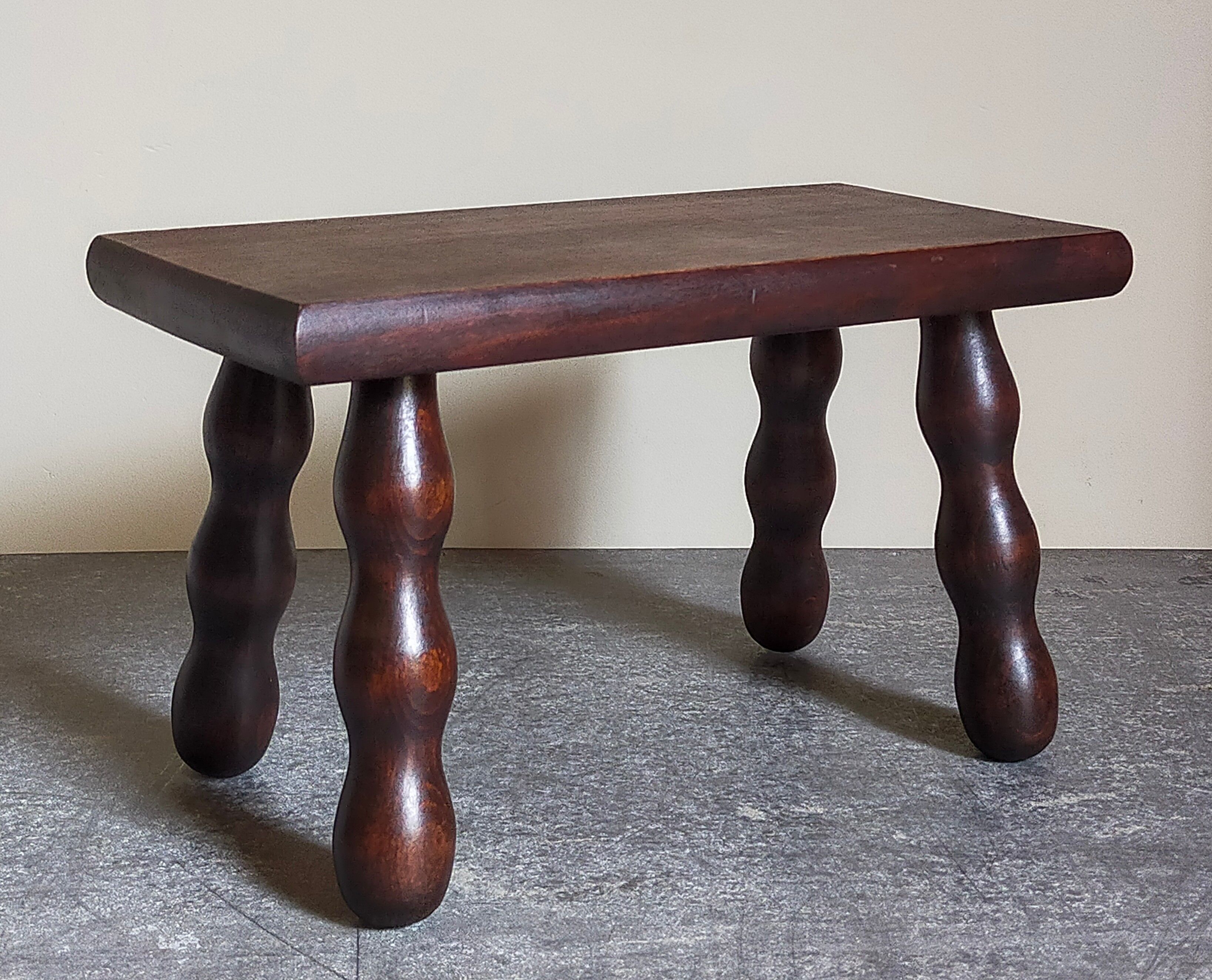 Wooden footrest stool turned solid vintage