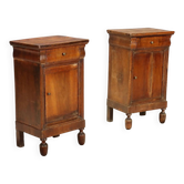 Antique Louis-Philippe bedside tables in walnut and fir, Italy, 19th century.