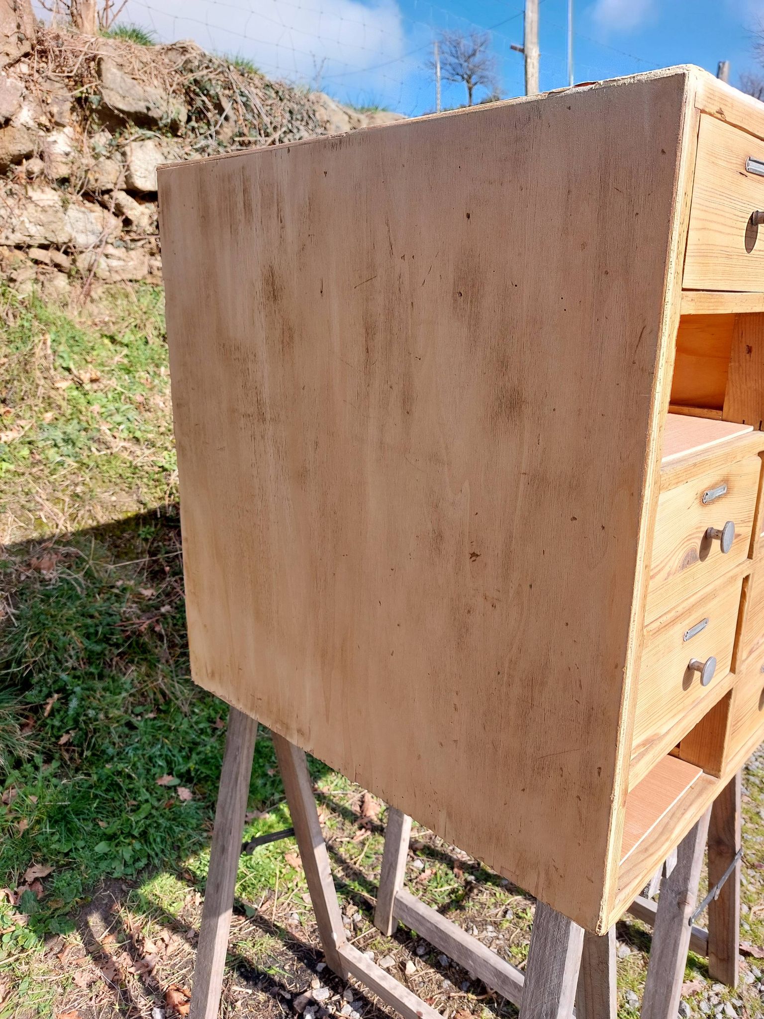 meuble de métier en bois, meuble à tiroirs