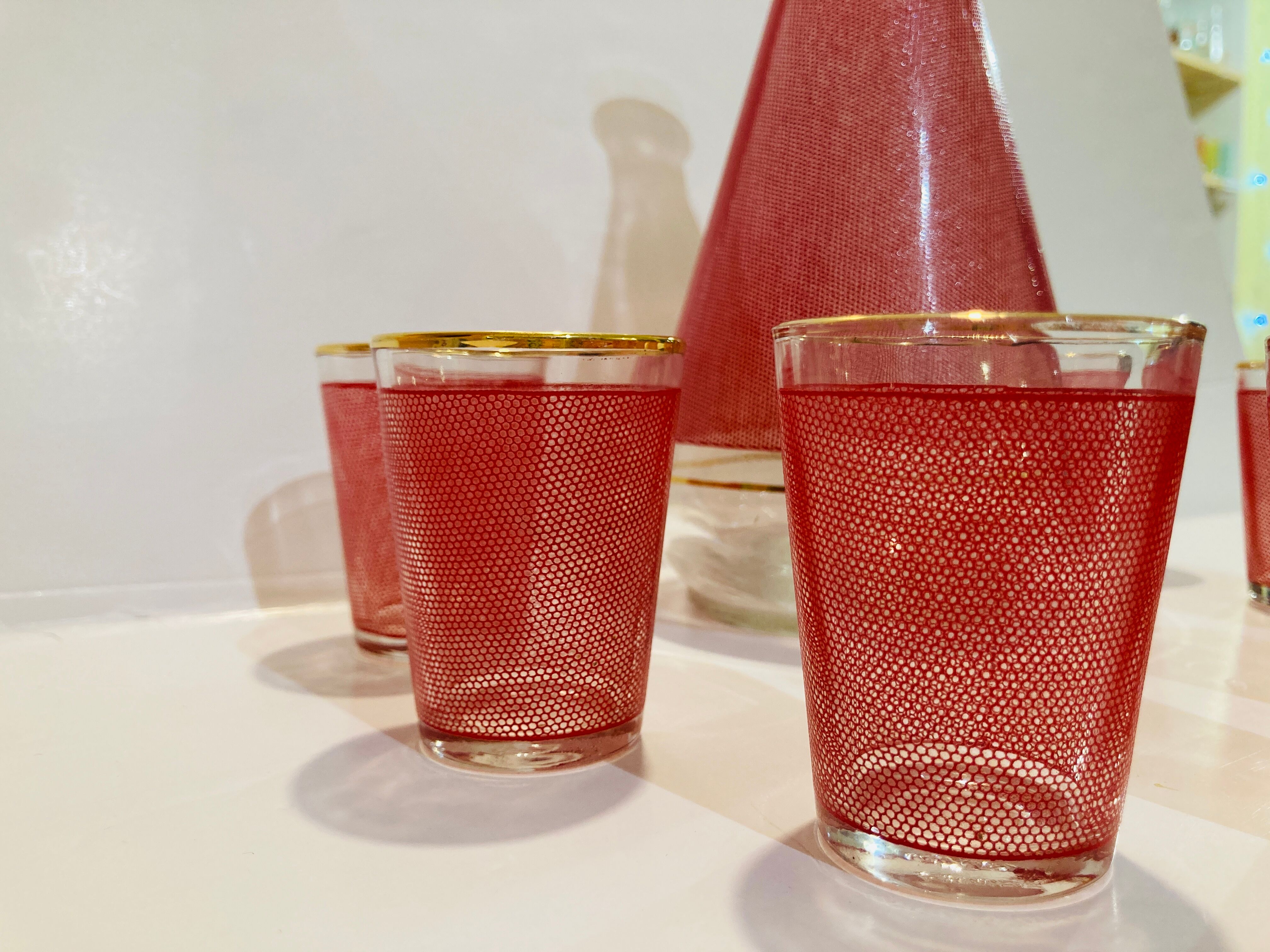 Set red liquor 1 carafe + 8 glasses Bvb France -retro cuisine vintagz